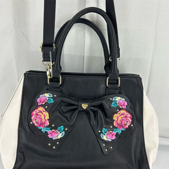 Betsey Johnson Handbags - Betsey Johnson Floral Bow Satchel Handbag Black Women's Casual Bag NWOT